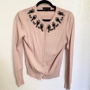 Ann Taylor Size S Pink Embellished Jewel Collar Cardigan